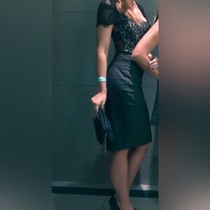 Express Olive Pencil Skirt with Gold Zipper